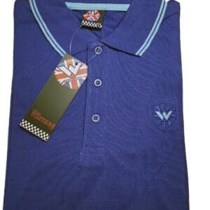 Warrior UK England Pique Polo Shirt Cobalt Blue Slim-Fit Skinhead Mod Retro