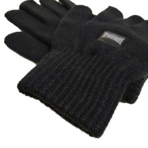 Lonsdale London Black Gloves With Patch Pair Cold Weather Winter Acrylic S/M