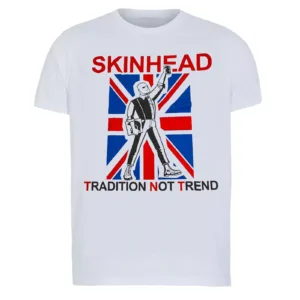 Skinhead Tradition Not Trend T-Shirt White Union Jack Hand Printed S-2XL